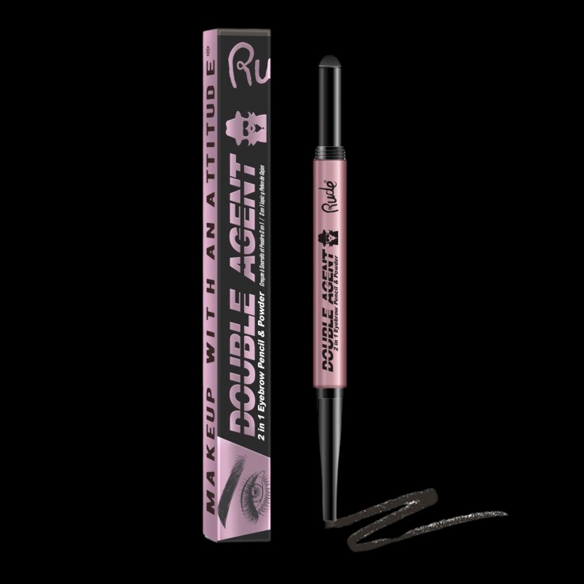 RUDE Cosmetics Double Agent 2-in-1 Eyebrow Pencil & Powder Black Brown (1 stk)