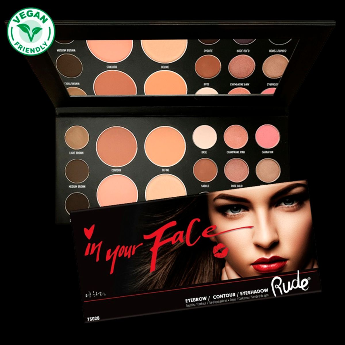 RUDE Cosmetics In Your Face 3-In-1 Palette Brows, Eyes, Face (1 stk)