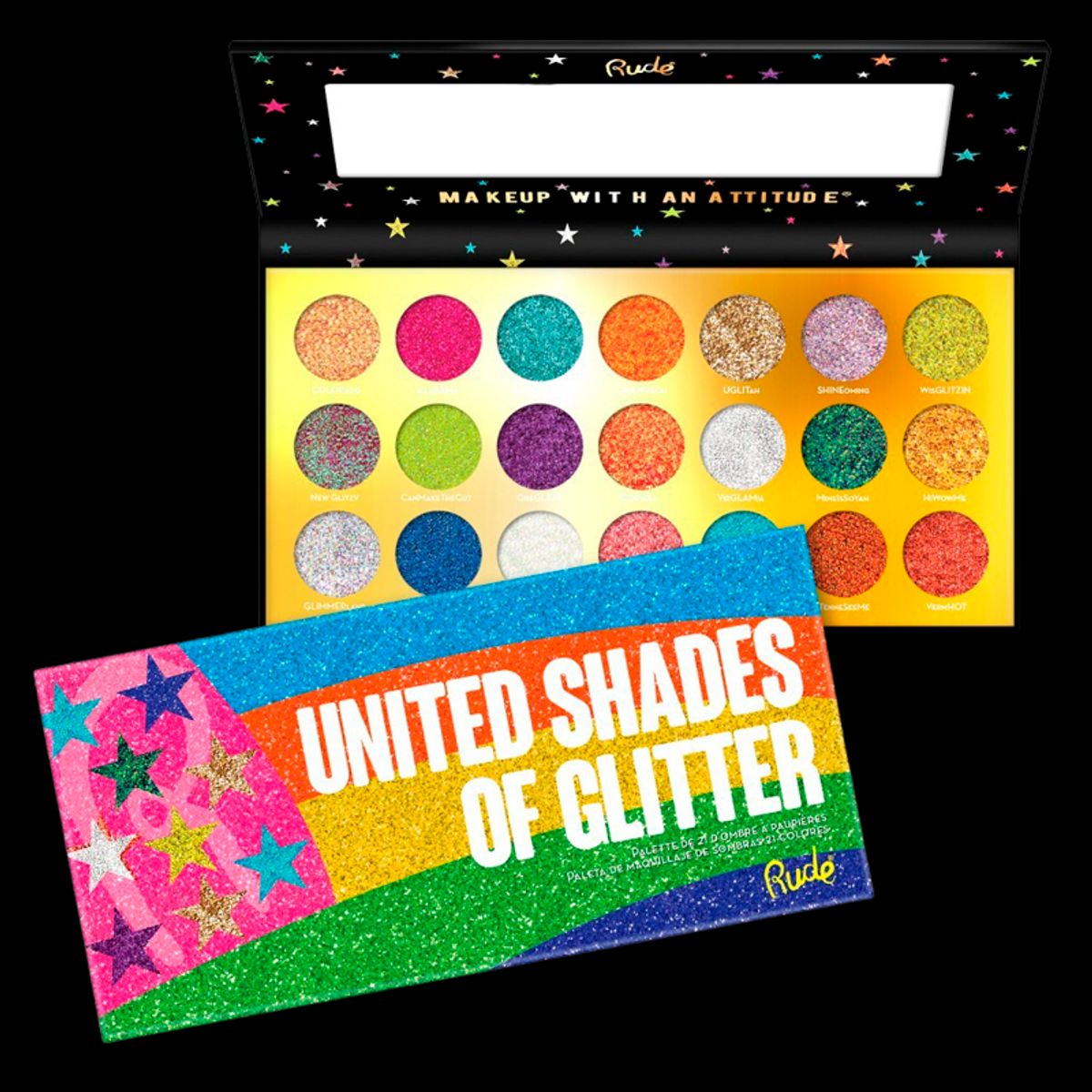 RUDE Cosmetics United Shades of Glitter 21 Pressed Glitter Palette (1 stk)