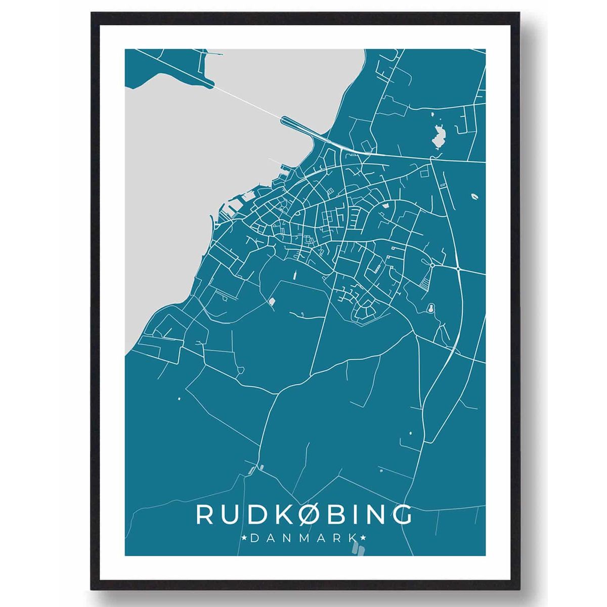 Rudkøbing by plakat - blå (Størrelse: M - 30x40cm)