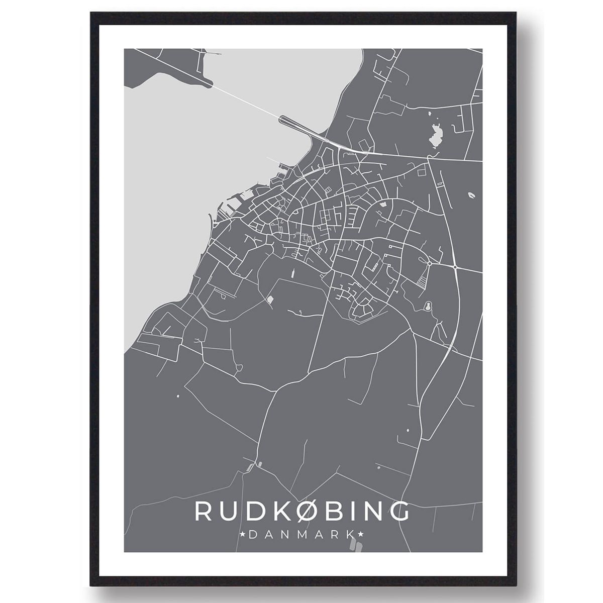 Rudkøbing by plakat - grå (Størrelse: M - 30x40cm)