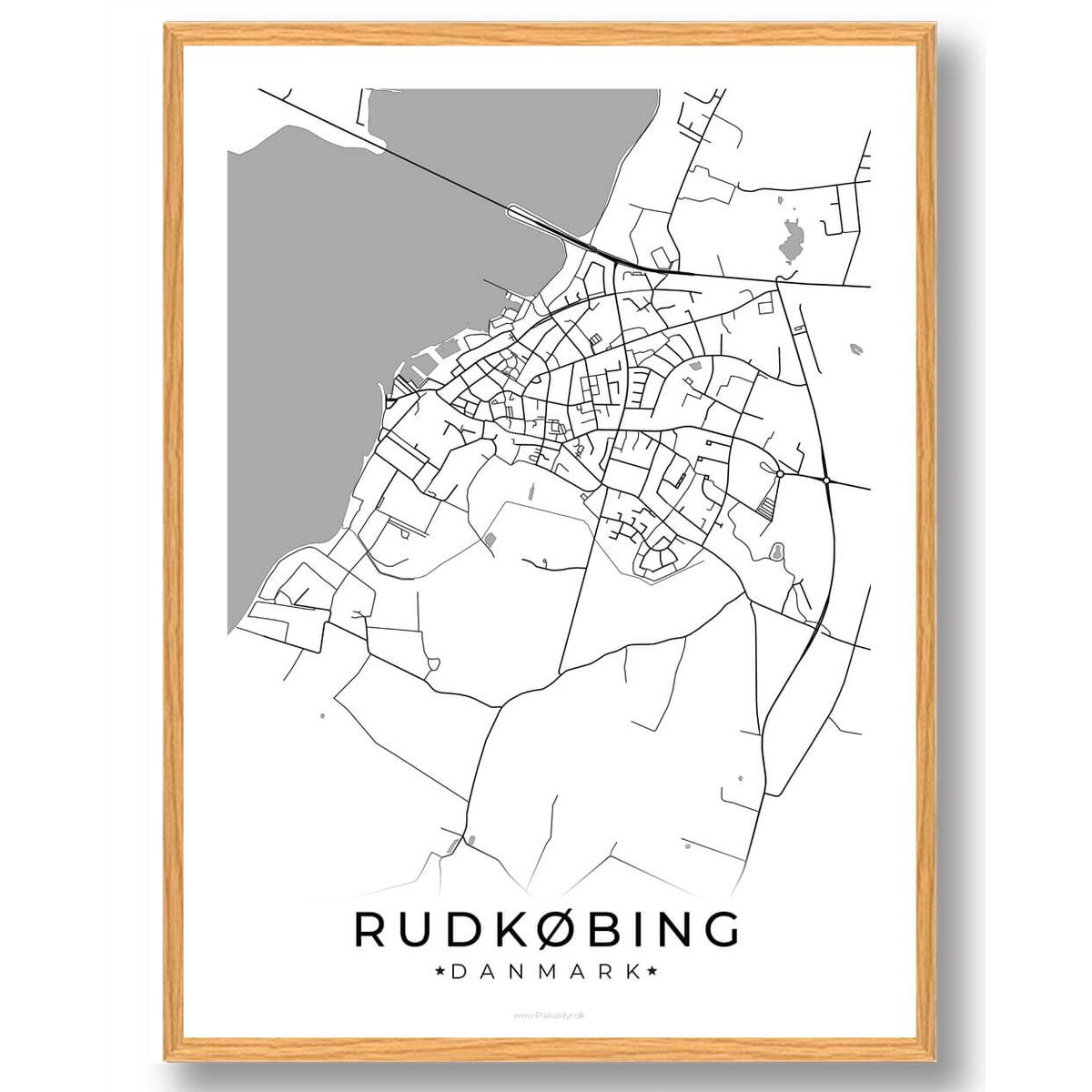 Rudkøbing by plakat - hvid (Størrelse: M - 30x40cm)