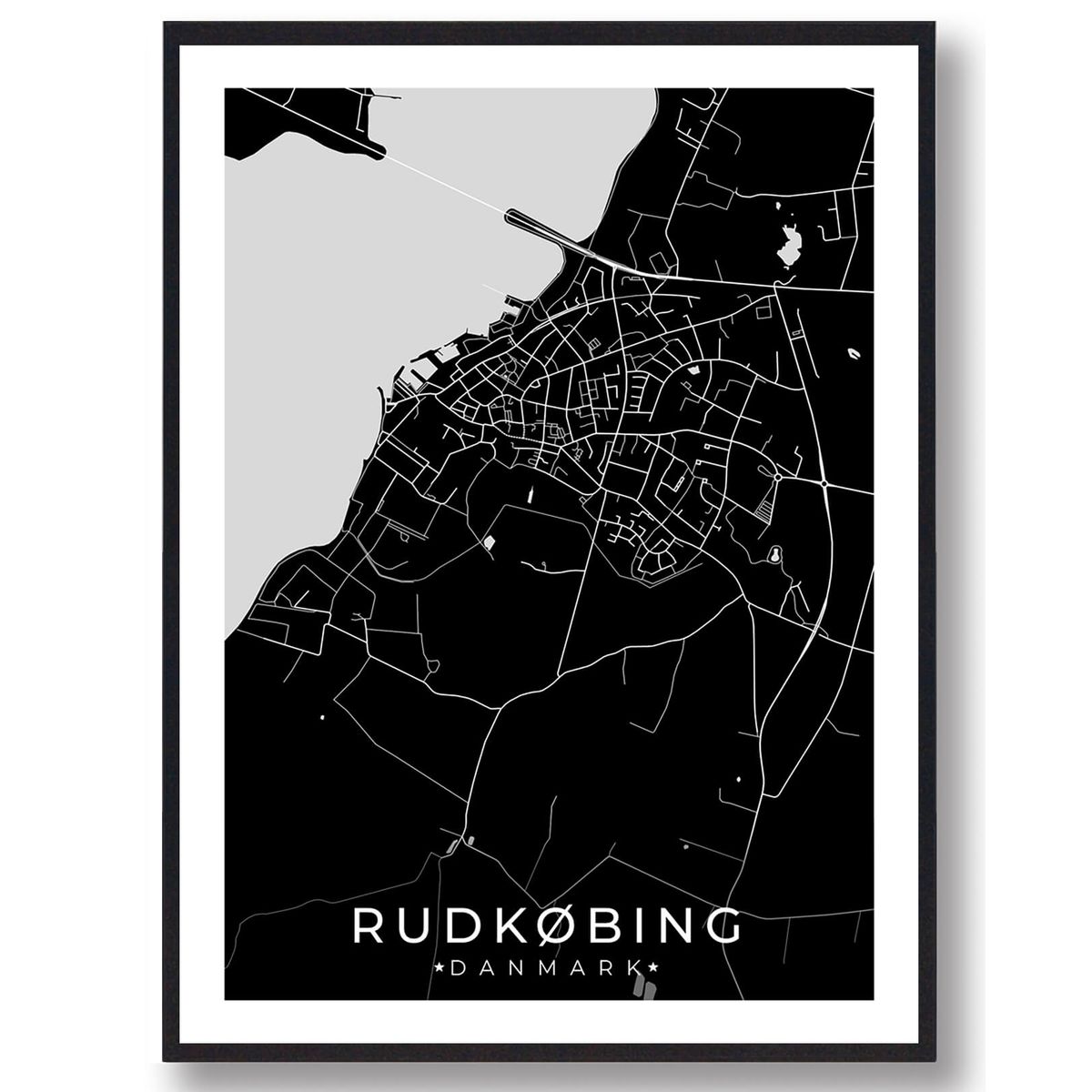 Rudkøbing by plakat - sort (Størrelse: M - 30x40cm)