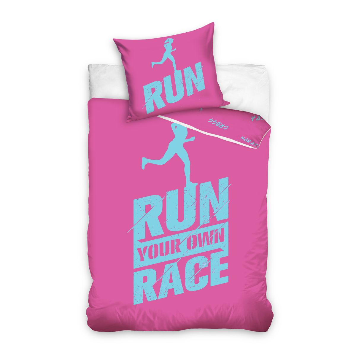 Run Your Own Race Pink Sengetøj 140 x 200, 100 procent bomuld