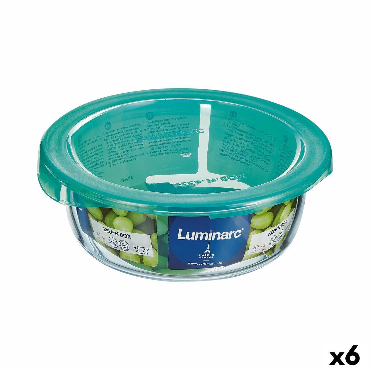 Rund madkasse med låg Luminarc Keep'n Lagon 13,5 x 6 cm Turkisblå 680 ml Glas (6 enheder)