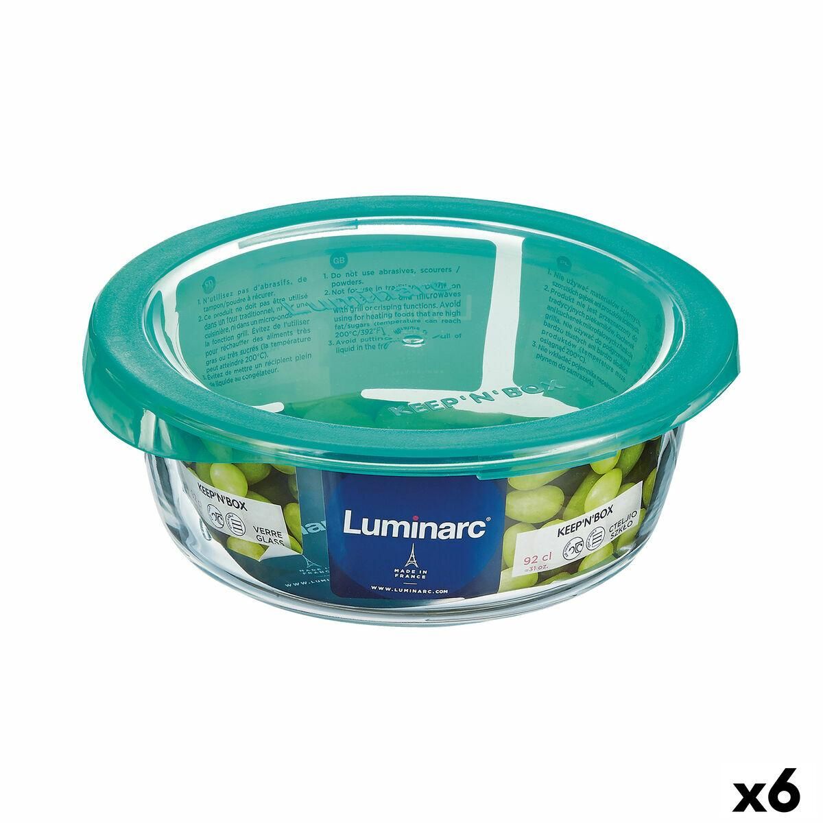 Rund madkasse med låg Luminarc Keep'n Lagon 920 ml 15,6 x 6,6 cm Turkisblå Glas (6 enheder)