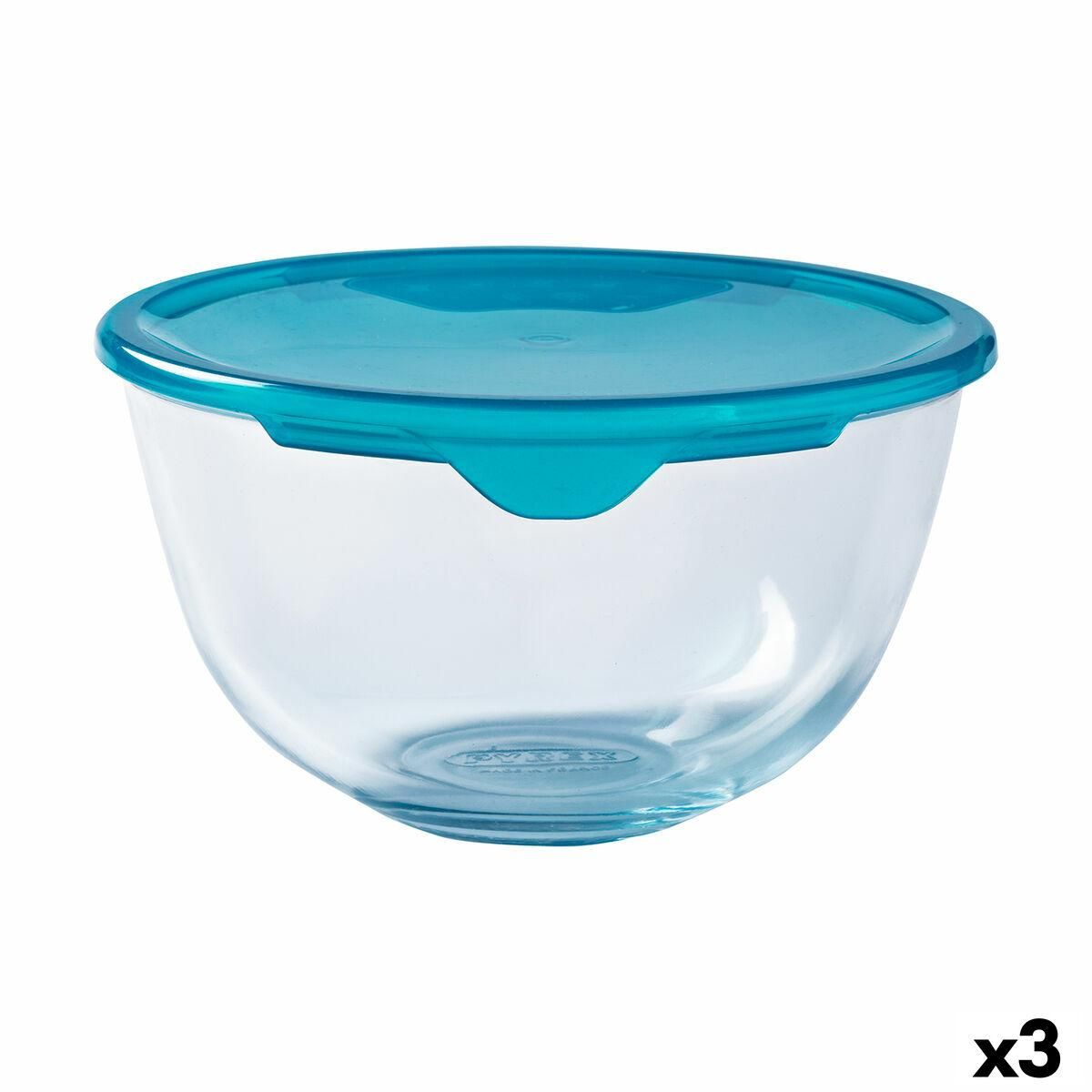 Rund madkasse med låg Pyrex Cook & Store 16 x 16 x 10 cm Blå 1 L Silikone Glas (3 enheder)