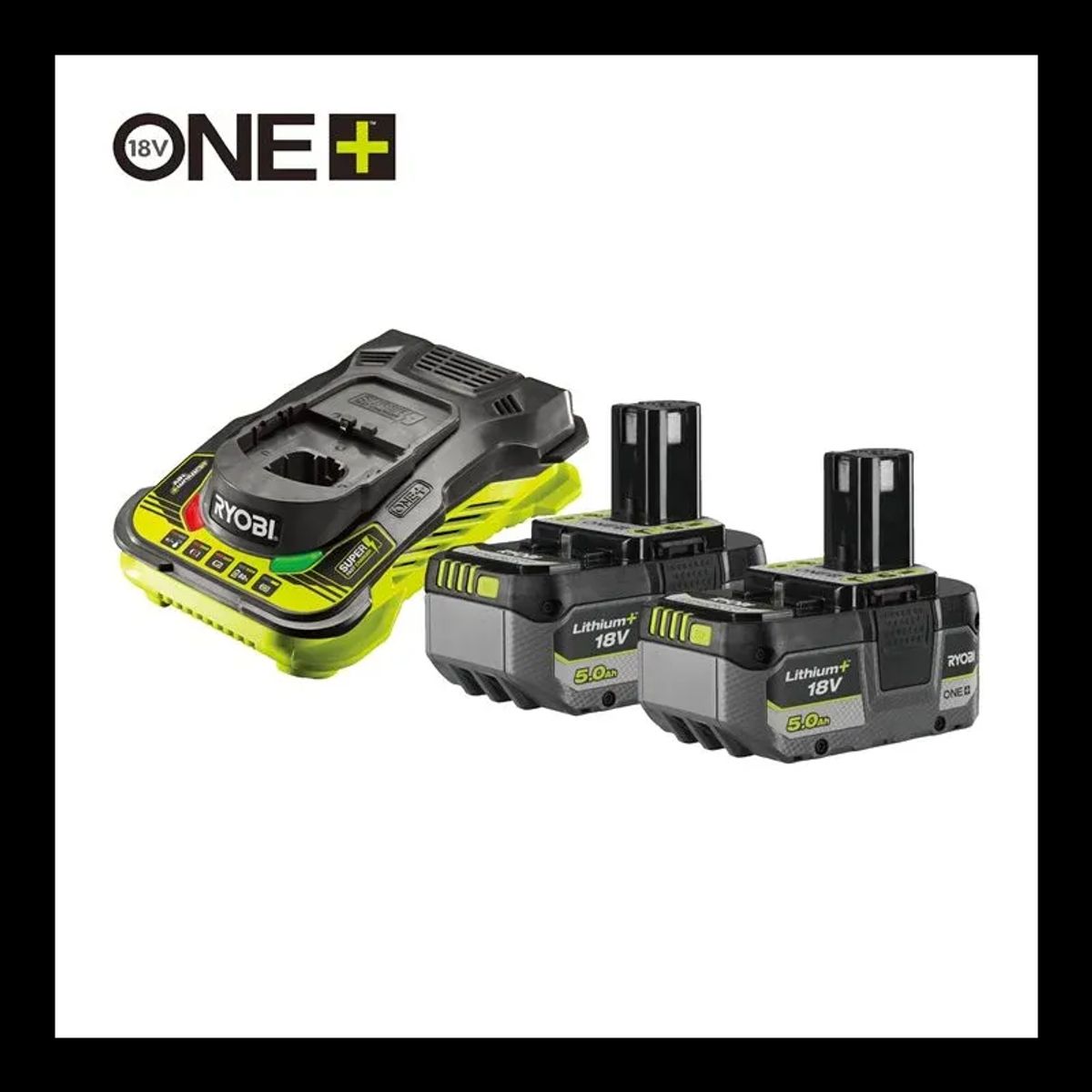 Ryobi 18V One+ Startsæt Lynlader & 2 x 5,0 Ah batteri - RC18150-250X