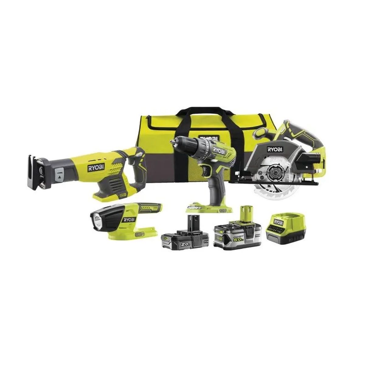 Ryobi Håndværkersæt 18V - 1x2,0 ah batteri + 1x5,0 ah batteri - R18CK4-252S