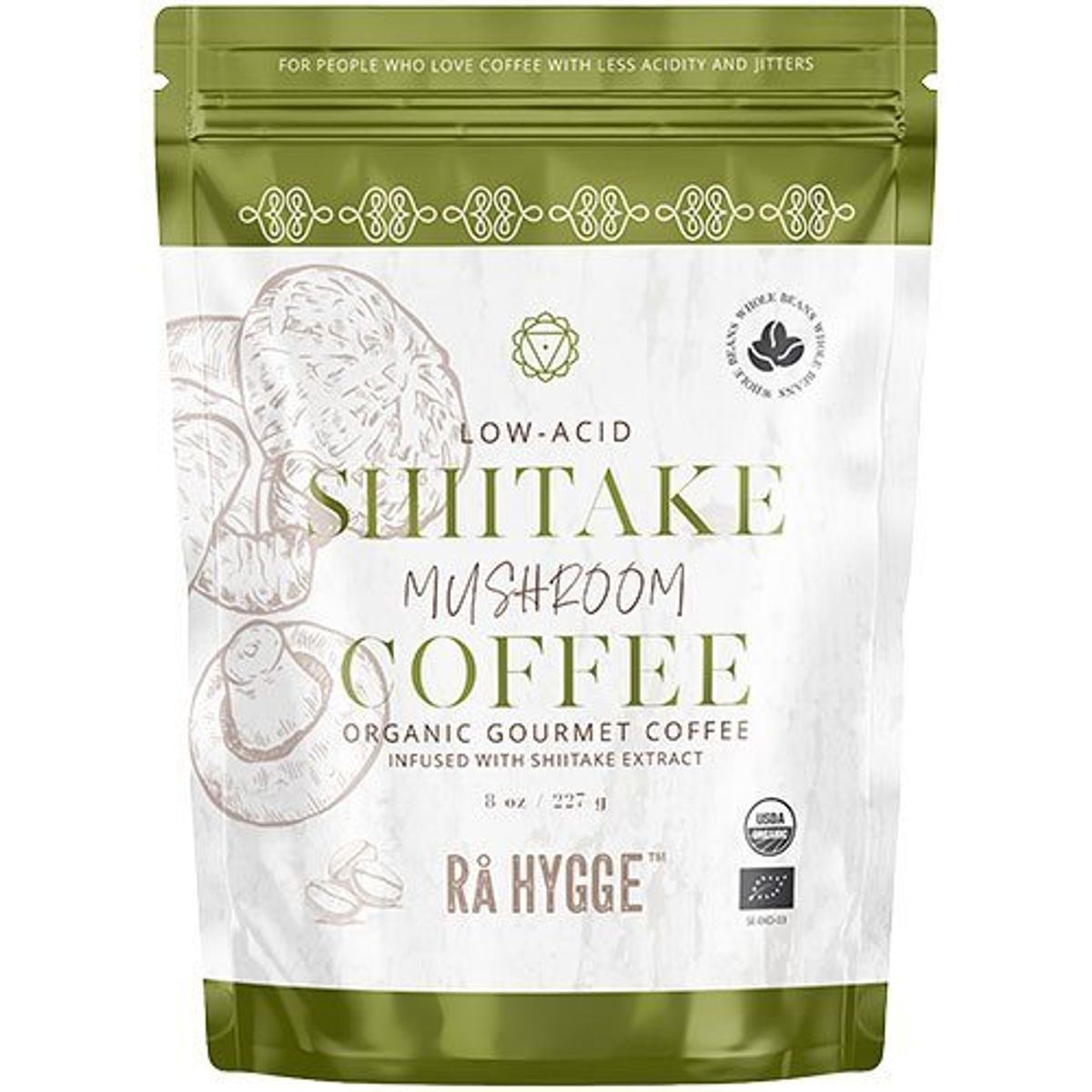 Rå Hygge Kaffe m. Shiitake svampeekstrakt- hele bønner Ø, 227g.