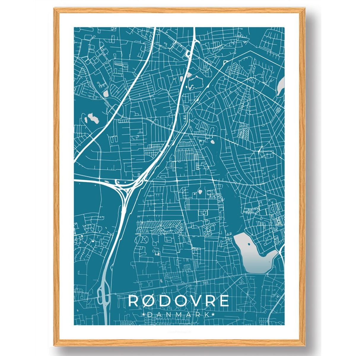 Rødovre by plakat - blå (Størrelse: M - 30x40cm)