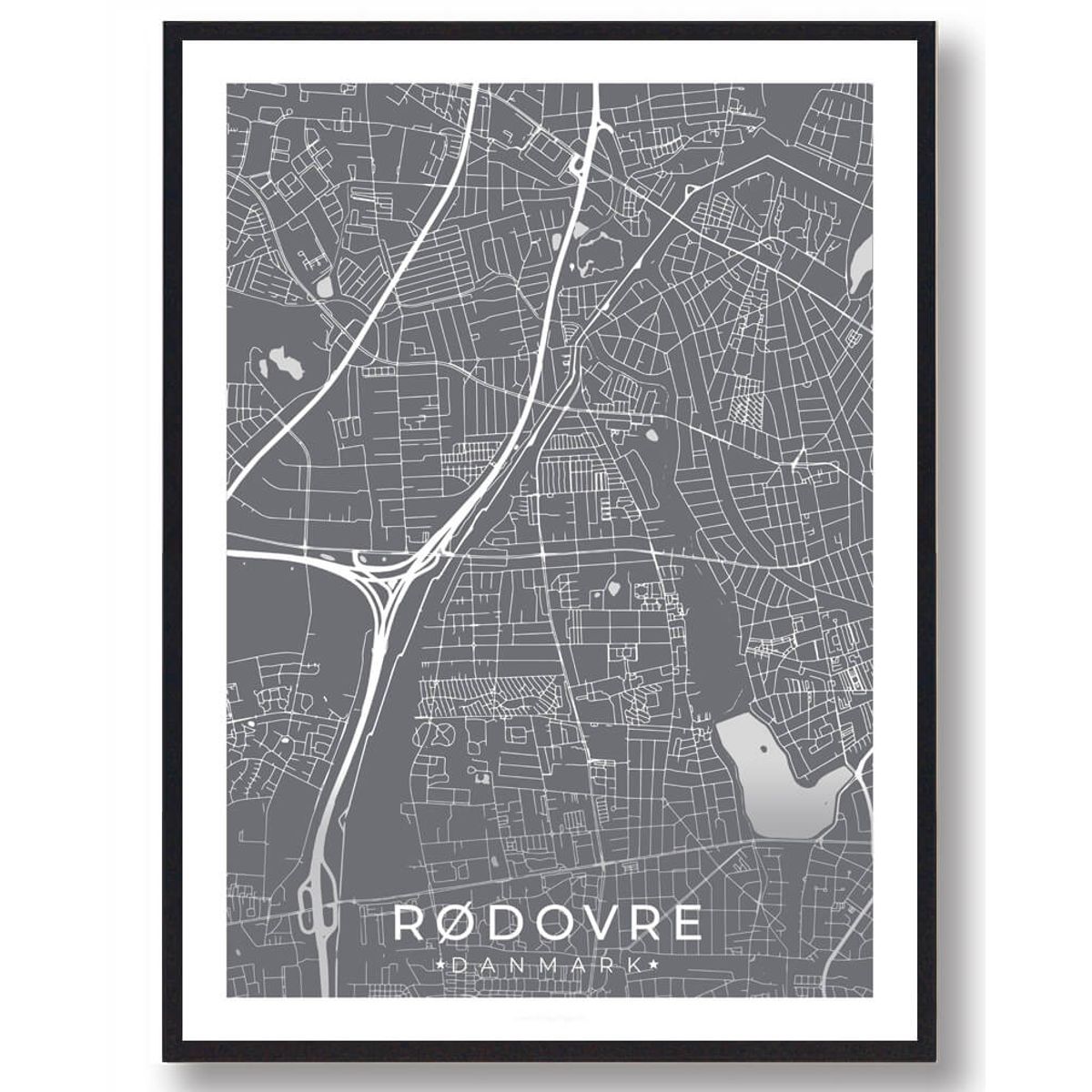 Rødovre by plakat - grå (Størrelse: L - 50x70cm (B2))