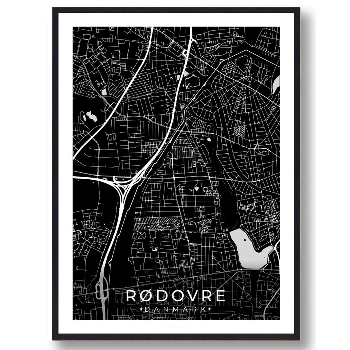 Rødovre by plakat - sort (Størrelse: M - 30x40cm)