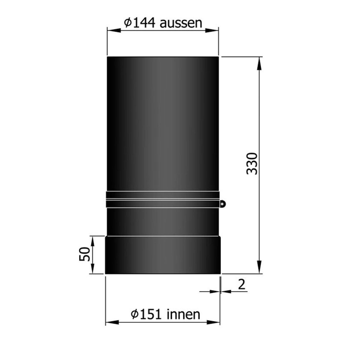 Røgrør Inderrør Teleskopisk Ø150 mm. - 330 mm