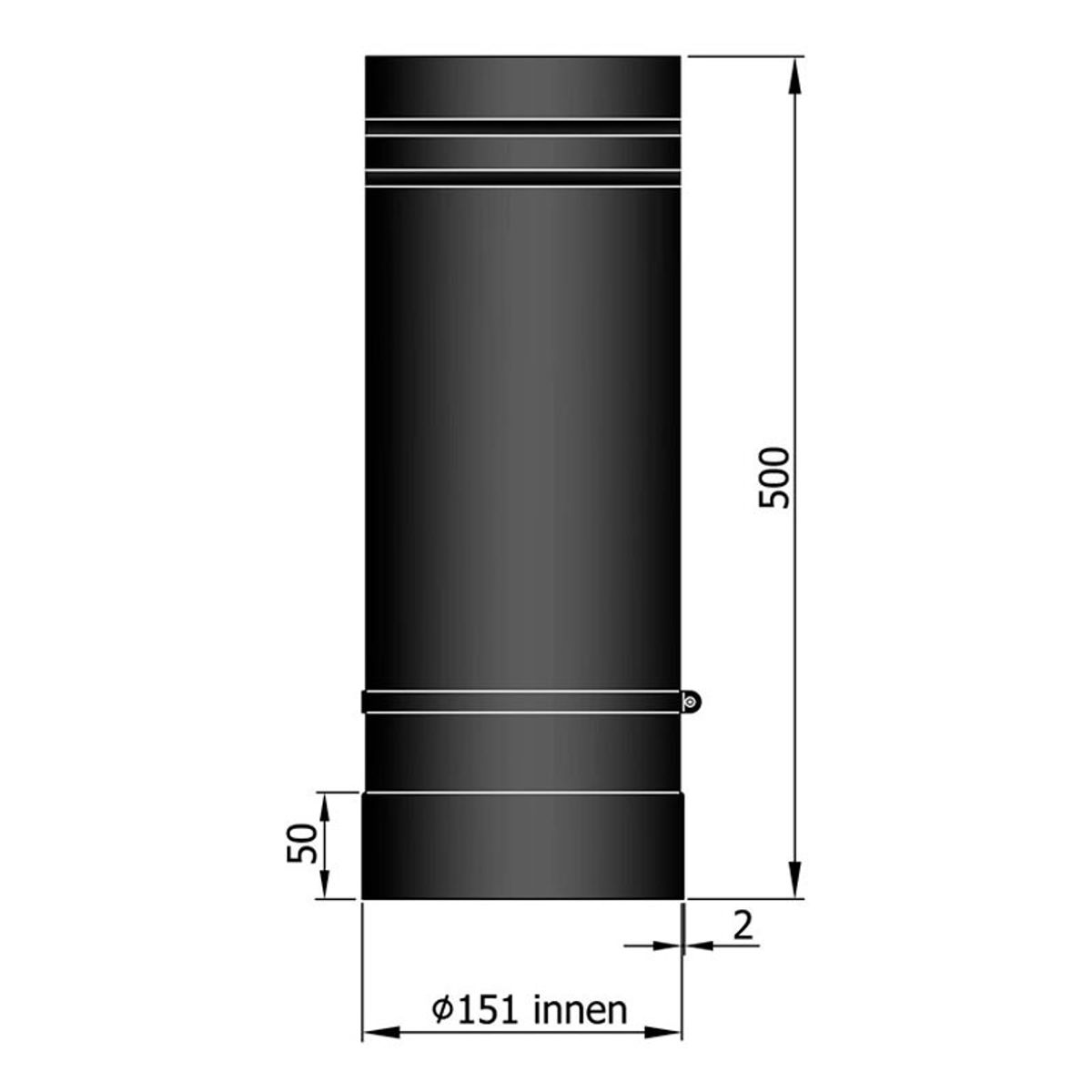 Røgrør Inderrør Teleskopisk Ø150 mm. - 500 mm