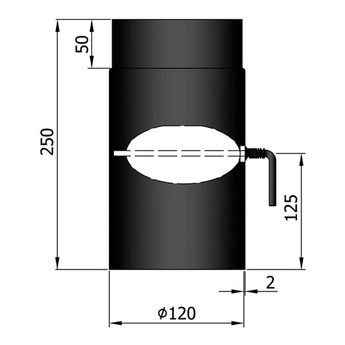 Røgrør m. Spjæld Ø120 mm - 250 mm