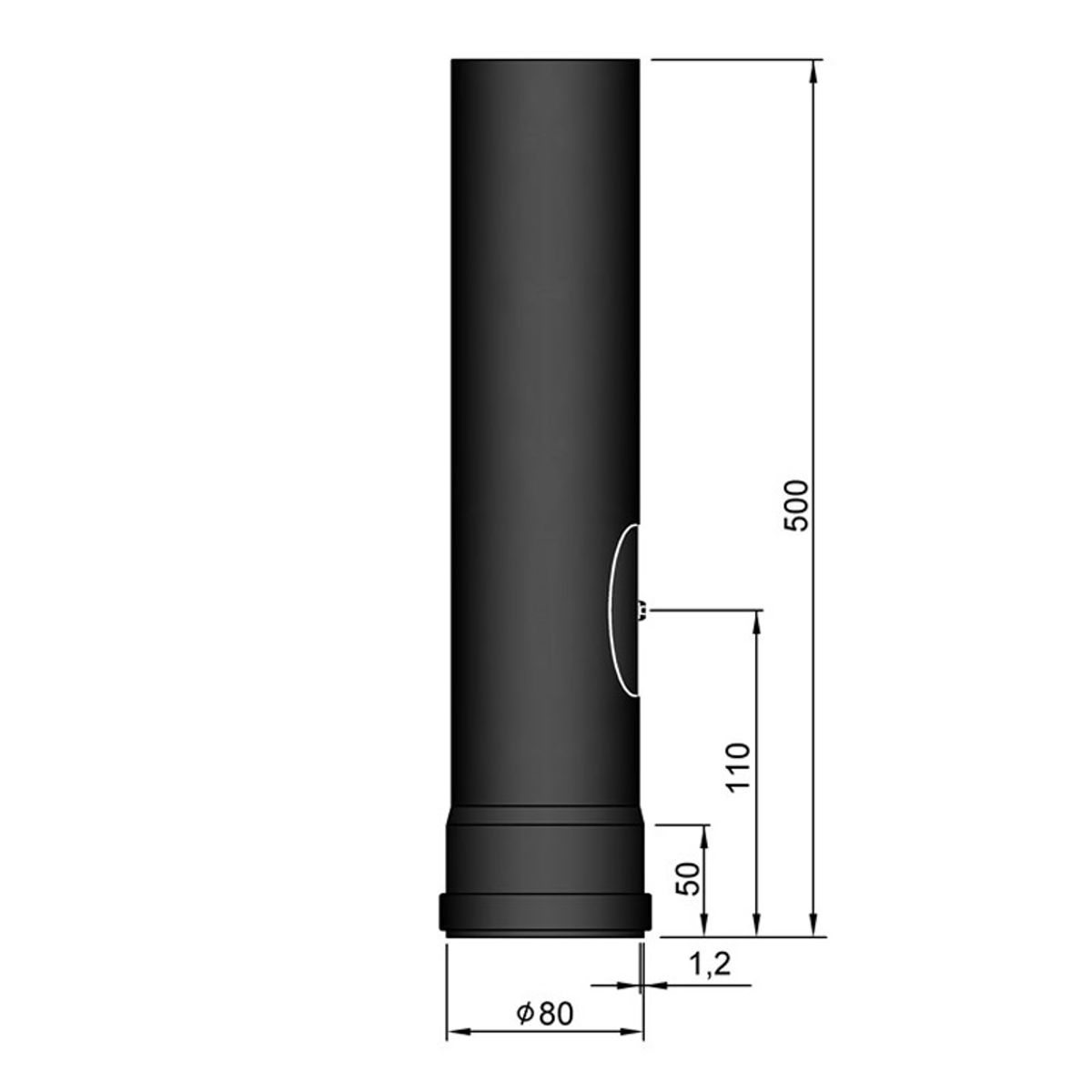 Røgrør med Dør Ø80mm - 500 mm