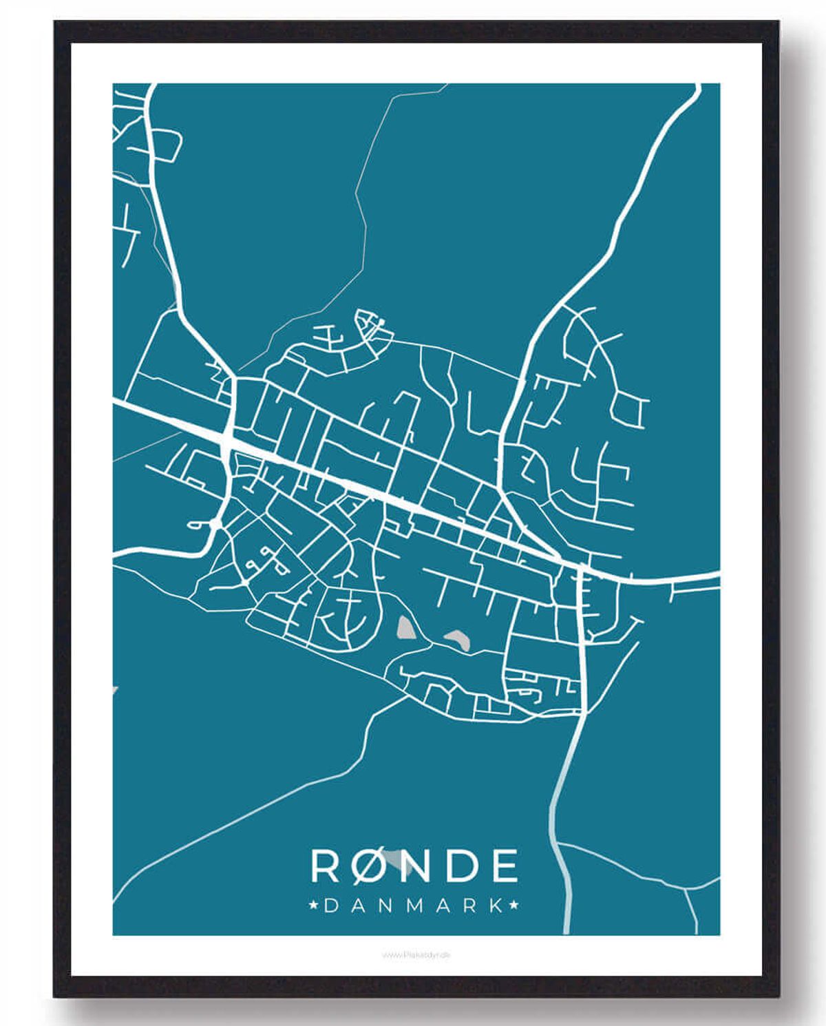 Rønde by plakat - blå (Størrelse: L - 50x70cm (B2))