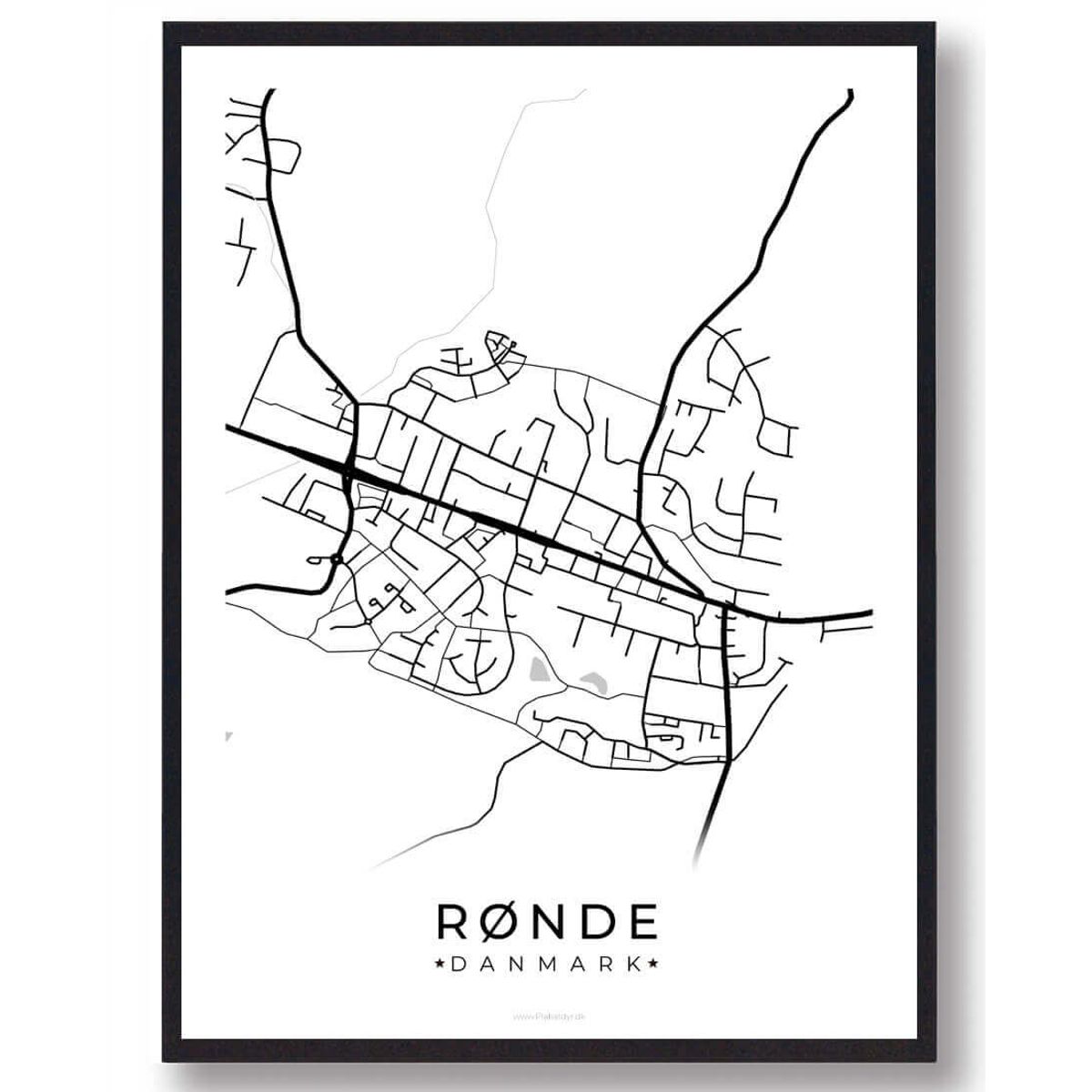 Rønde by plakat - hvid (Størrelse: XS - 15x21cm (A5))