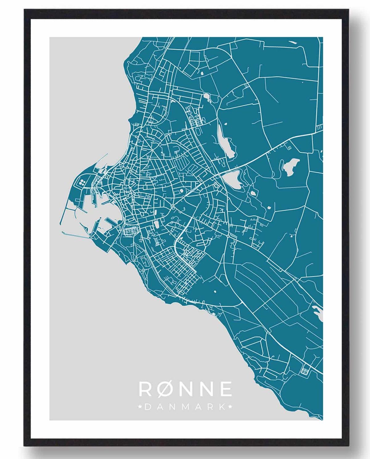 Rønne plakat - blå (Størrelse: M - 30x40cm)