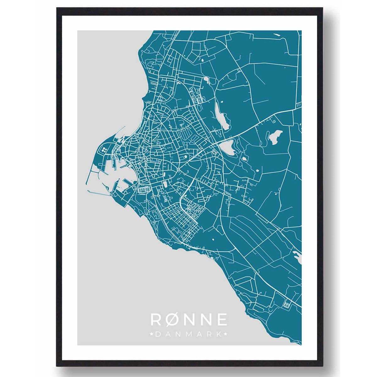 Rønne plakat - blå (Størrelse: XS - 15x21cm (A5))