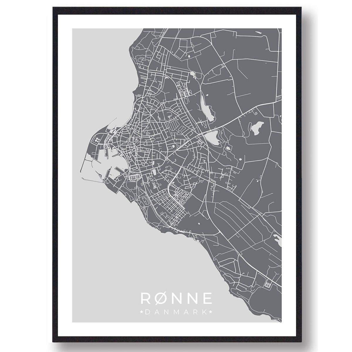 Rønne plakat - grå (Størrelse: S - 21x29,7cm (A4))