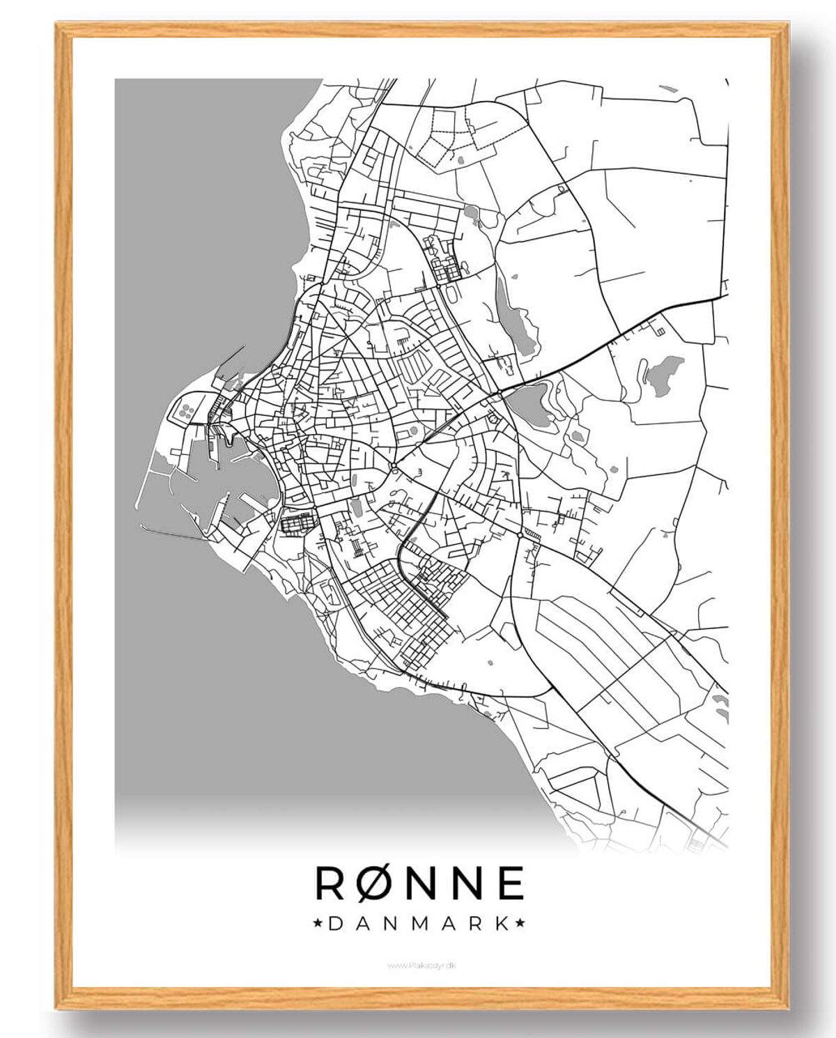 Rønne plakat - hvid (Størrelse: M - 30x40cm)