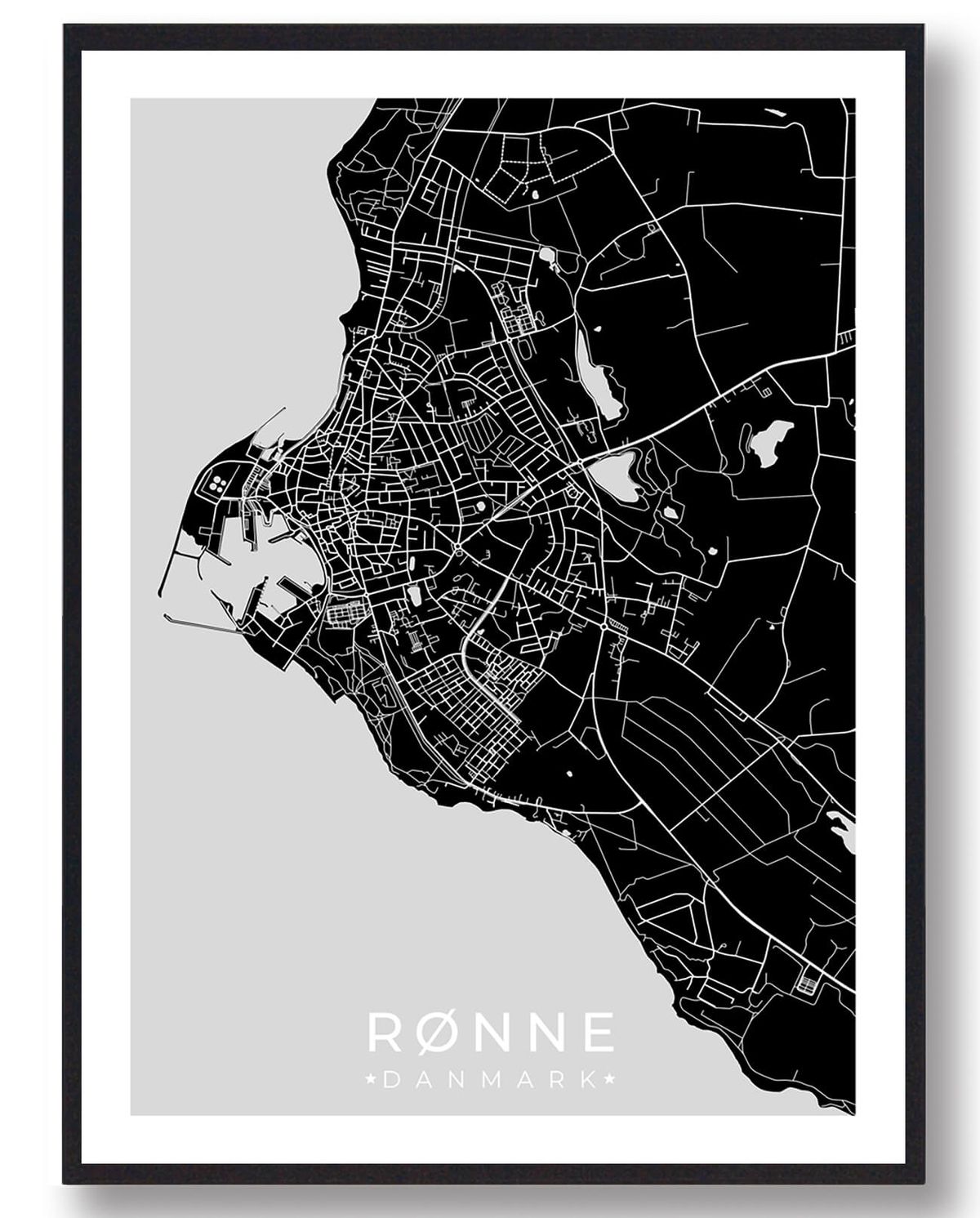 Rønne plakat - sort (Størrelse: L - 50x70cm (B2))