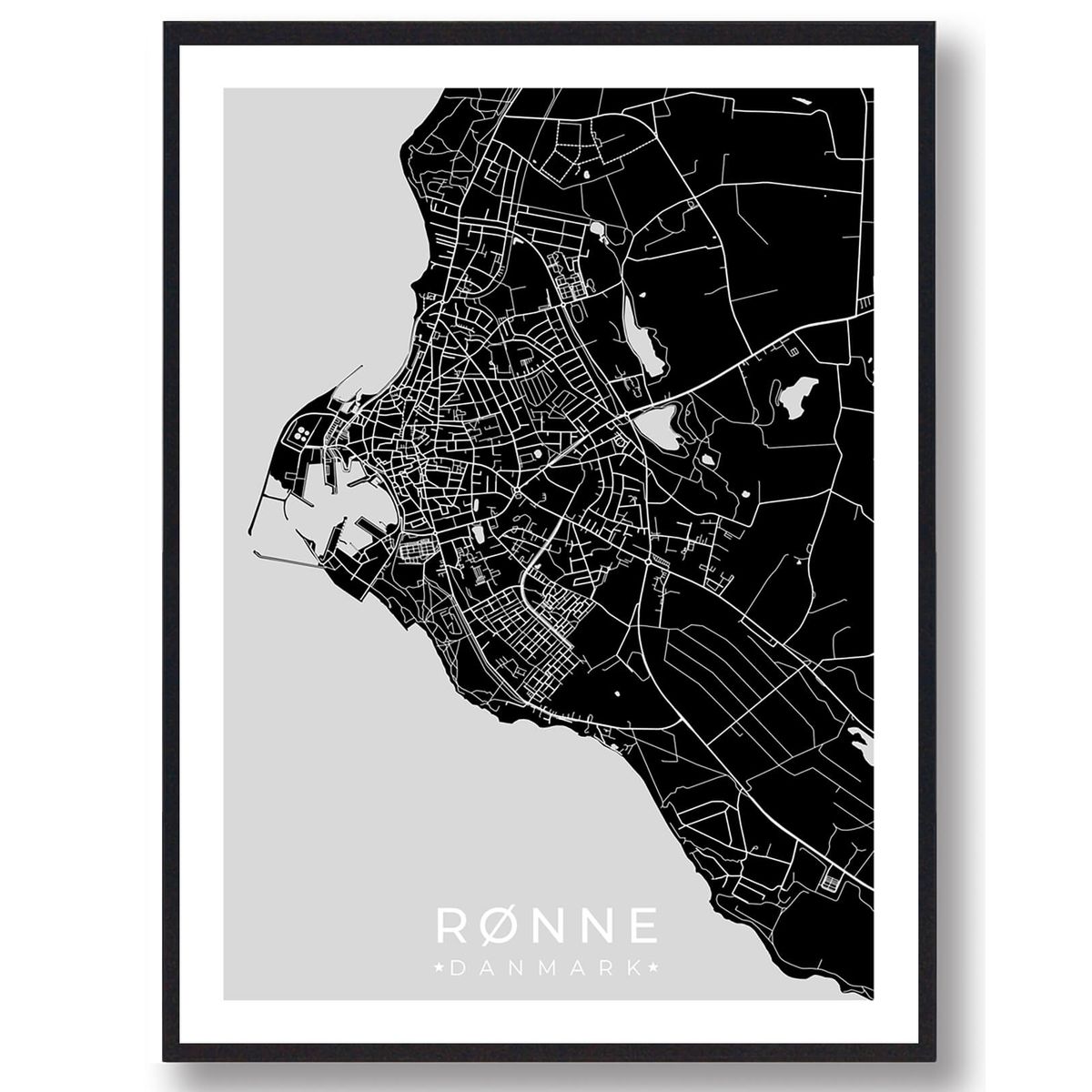 Rønne plakat - sort (Størrelse: M - 30x40cm)