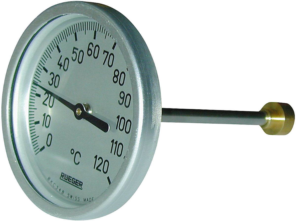 Rüeger TCH termometer 100x145 mm. Rustfrit stål, frontring i aluminium. 0-120°C