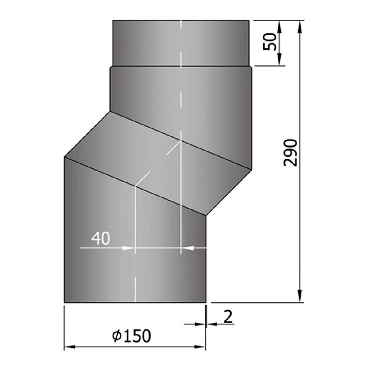 S-Bøjning Forskyder 20-80 mm Ø150 mm - Grå - 40 mm