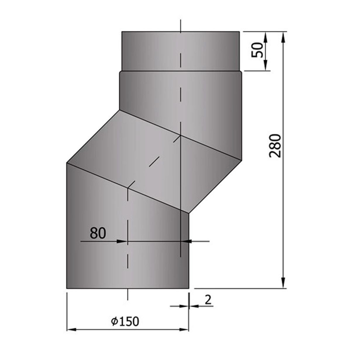 S-Bøjning Forskyder 20-80 mm Ø150 mm - Grå - 80 mm