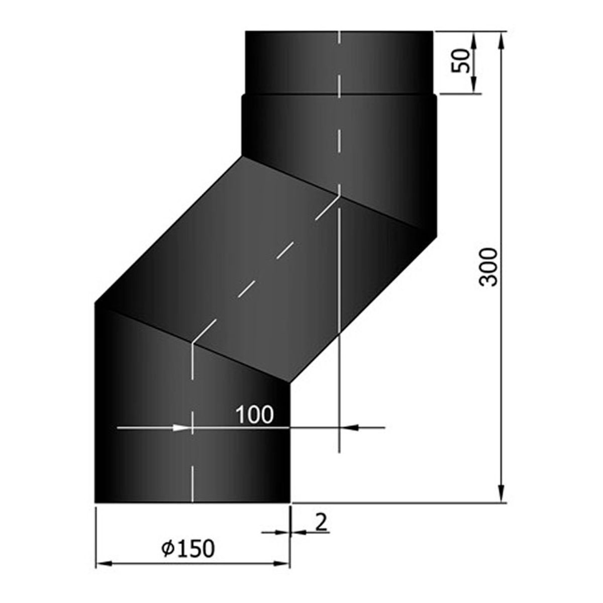 S-Bøjning Forskyder 20-80 mm Ø150 mm - Sort - 100 mm