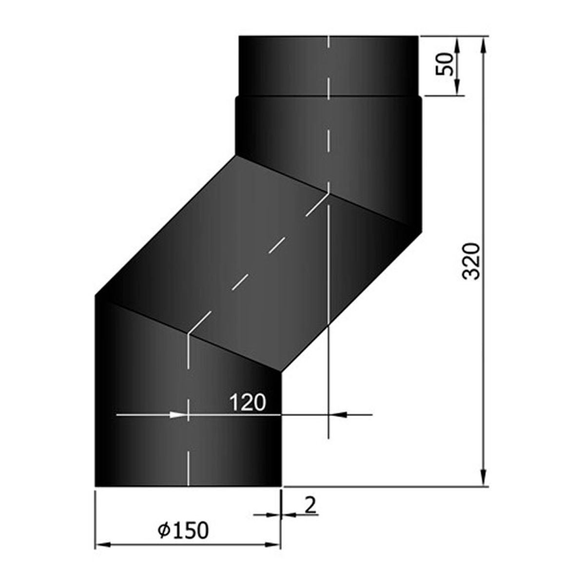 S-Bøjning Forskyder 20-80 mm Ø150 mm - Sort - 120 mm