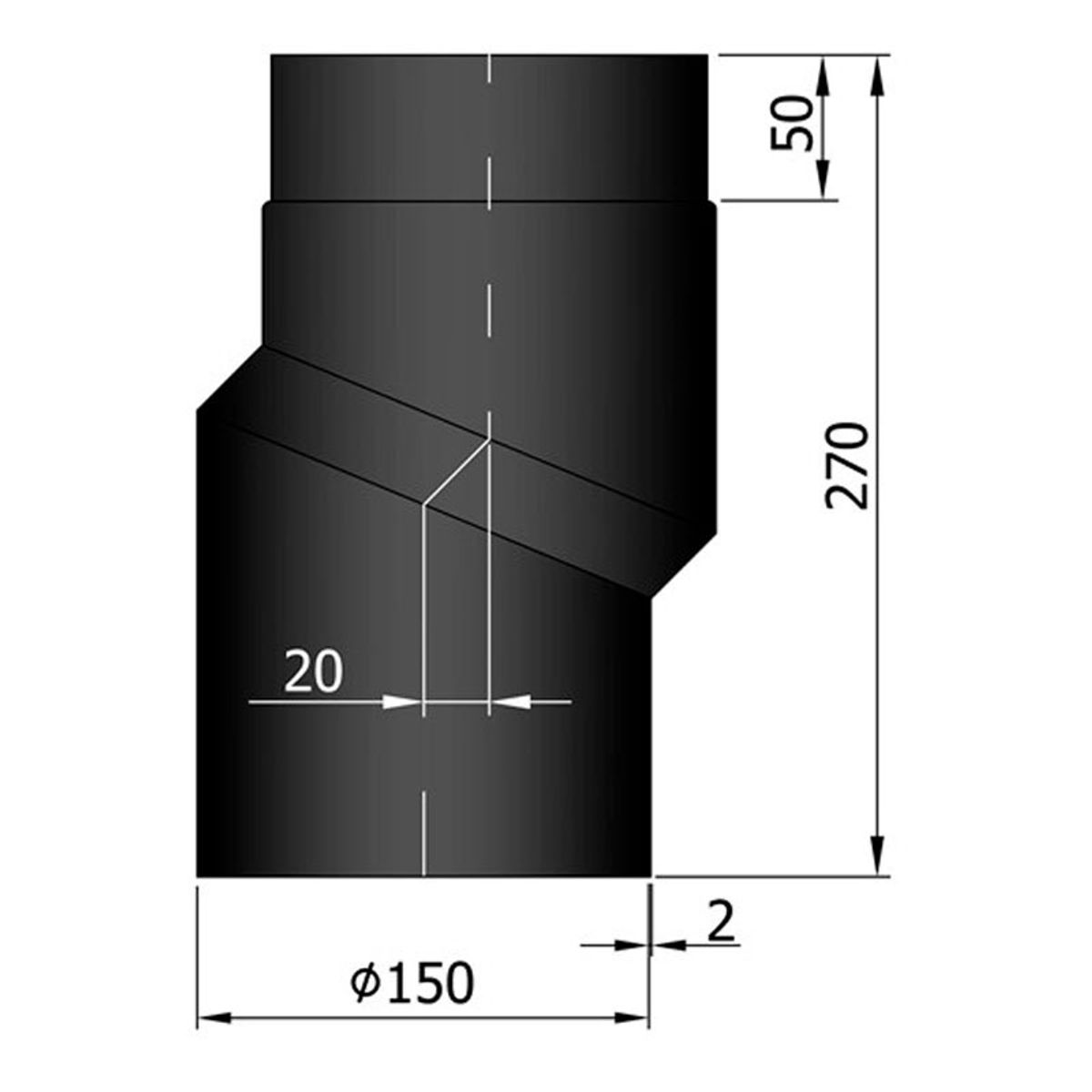 S-Bøjning Forskyder 20-80 mm Ø150 mm - Sort - 20 mm