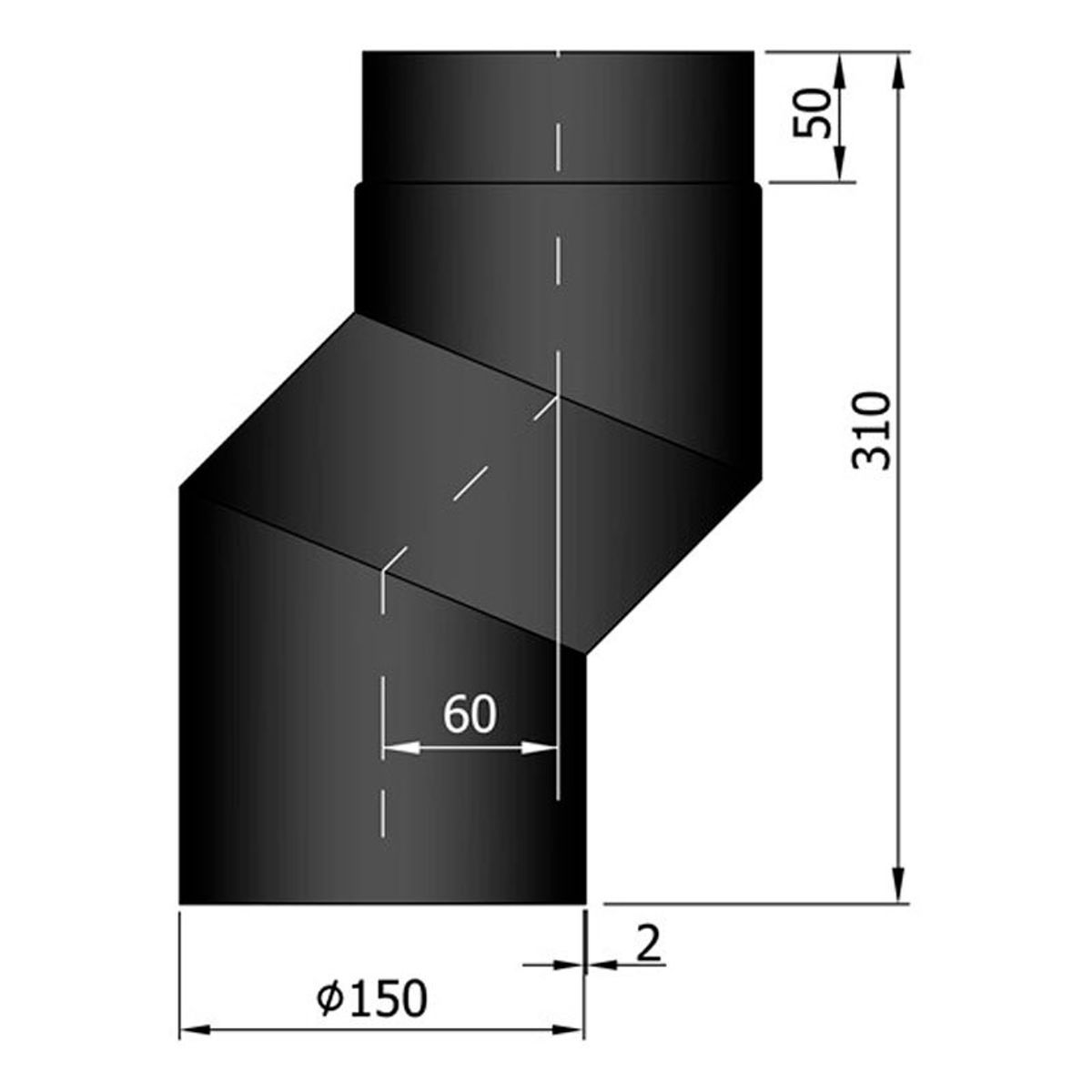 S-Bøjning Forskyder 20-80 mm Ø150 mm - Sort - 60 mm