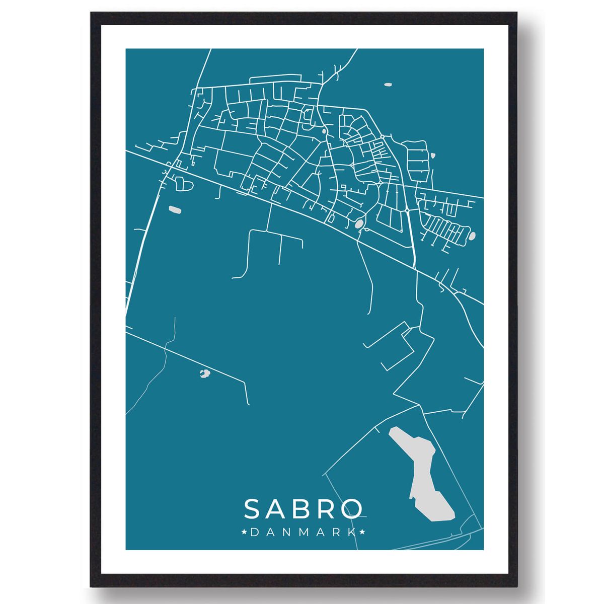 Sabro by plakat - blå (Størrelse: M - 30x40cm)