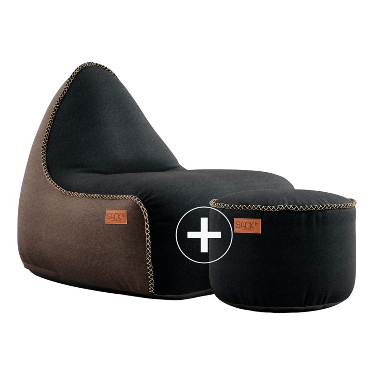 SACKit Canvas Lounge Chair og Pouf - Sort/Brun+Sort