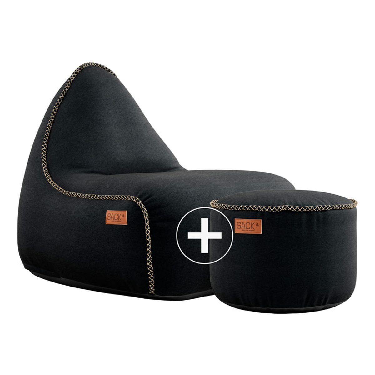 SACKit Canvas Lounge Chair og Pouf - Sort