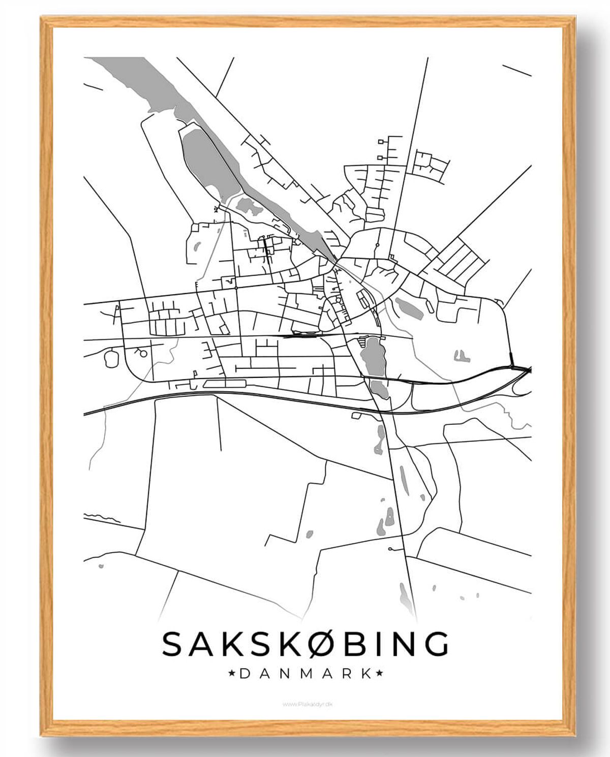 Sakskøbing by plakat - hvid (Størrelse: L - 50x70cm (B2))