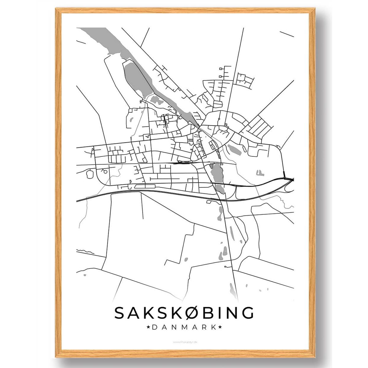 Sakskøbing by plakat - hvid (Størrelse: M - 30x40cm)