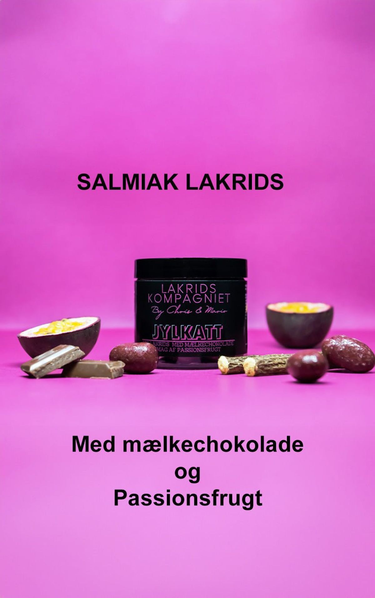 Salmiak lakrids med chokolade og passionsfrugt