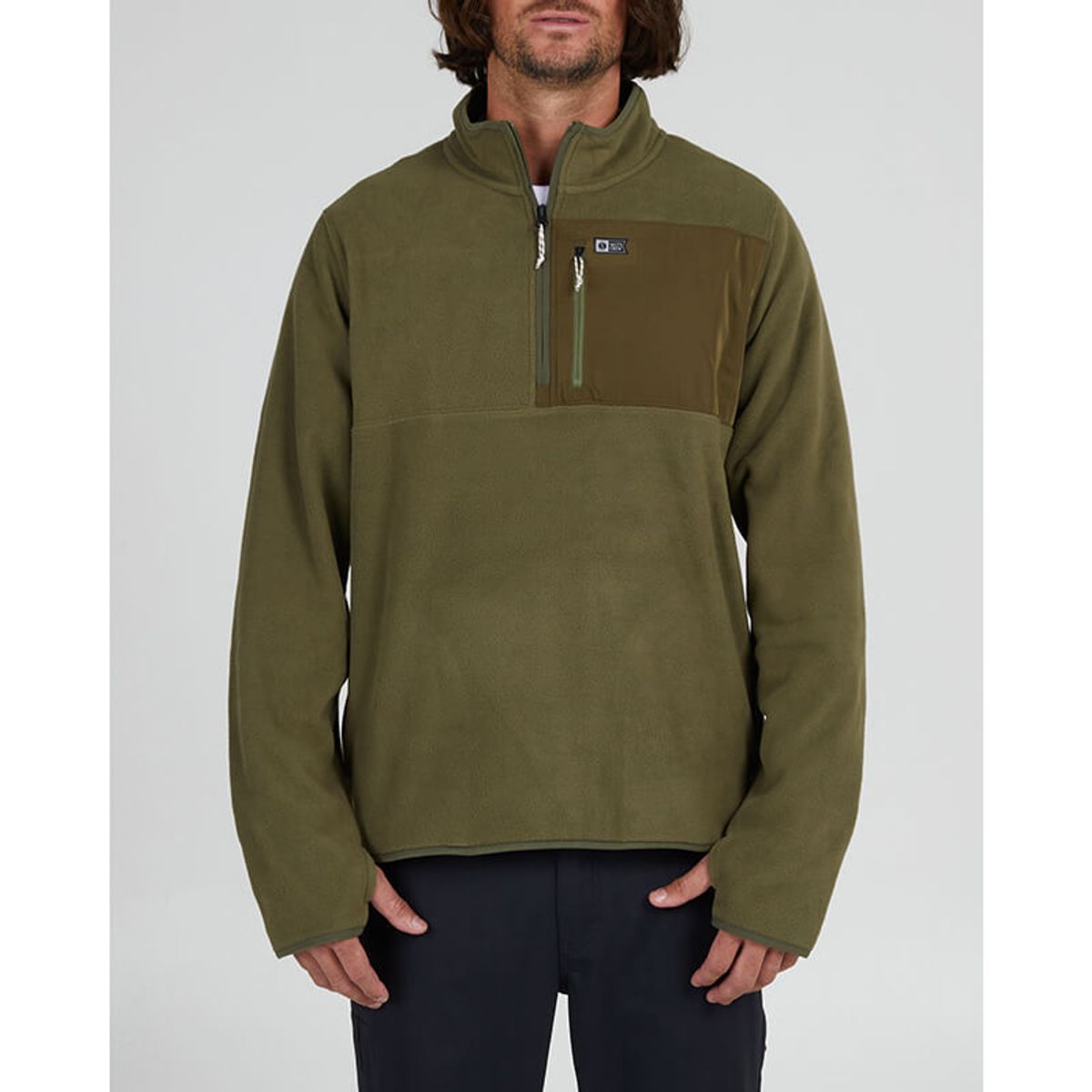 Salty Crew Ebbtide 1/2 Zip Polar Fleece Pullover - Oliven