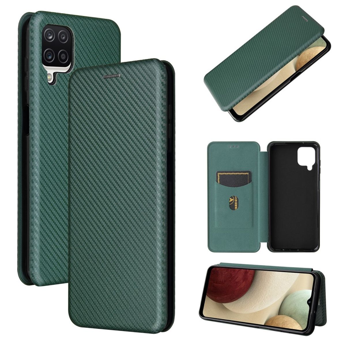 Samsung Galaxy M12 / A12 - Cover i børstet design med aftagelig kickstand - Grøn