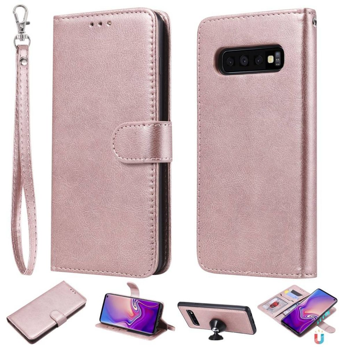 Samsung Galaxy S10 - Læder 2-i-1 design cover m/aftagelig holder - Rosa guld