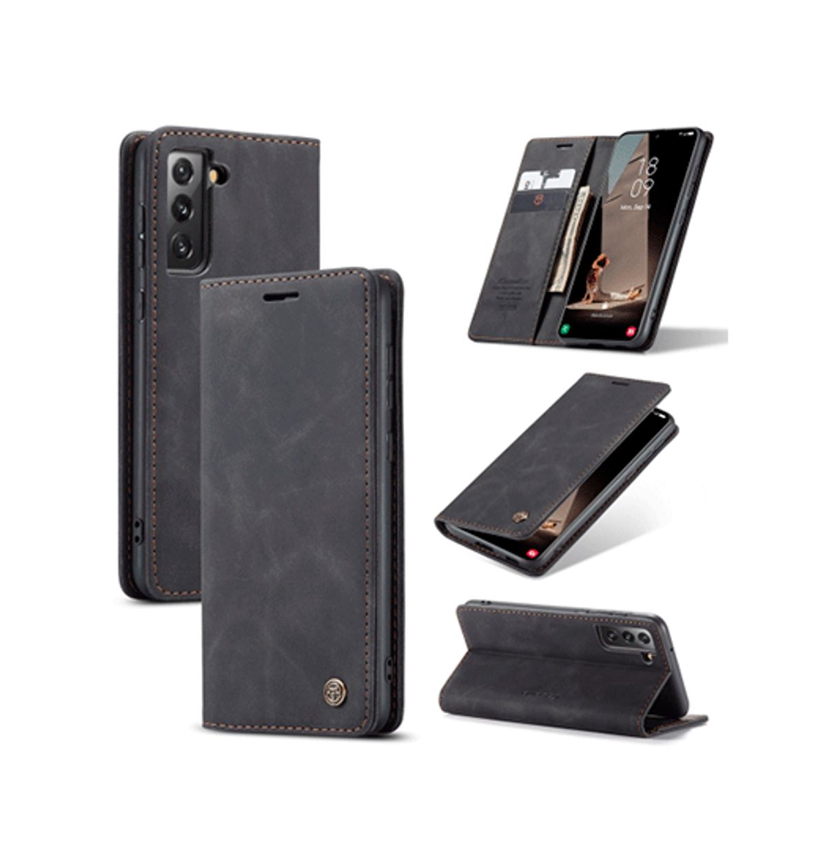 Samsung Galaxy S21 FE - CaseMe&trade; Noble Læder Etui / Pung - Sort