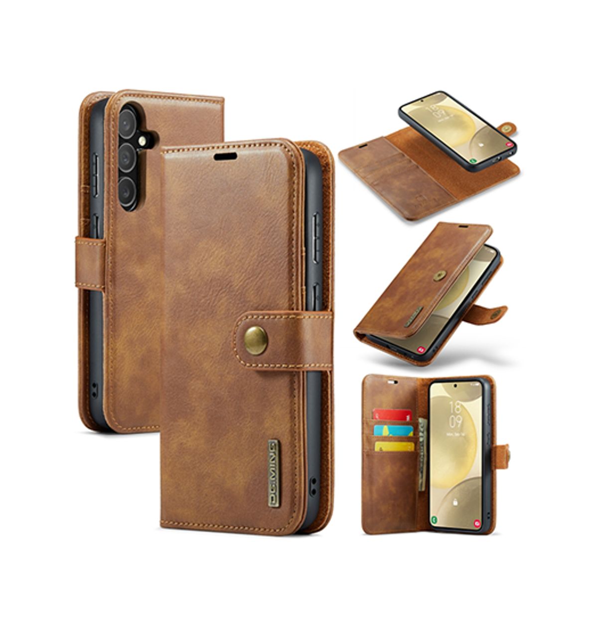 Samsung Galaxy S24 - DG.MING&trade; Vintage 2-In-1 Læder Etui M. Cover - Brun