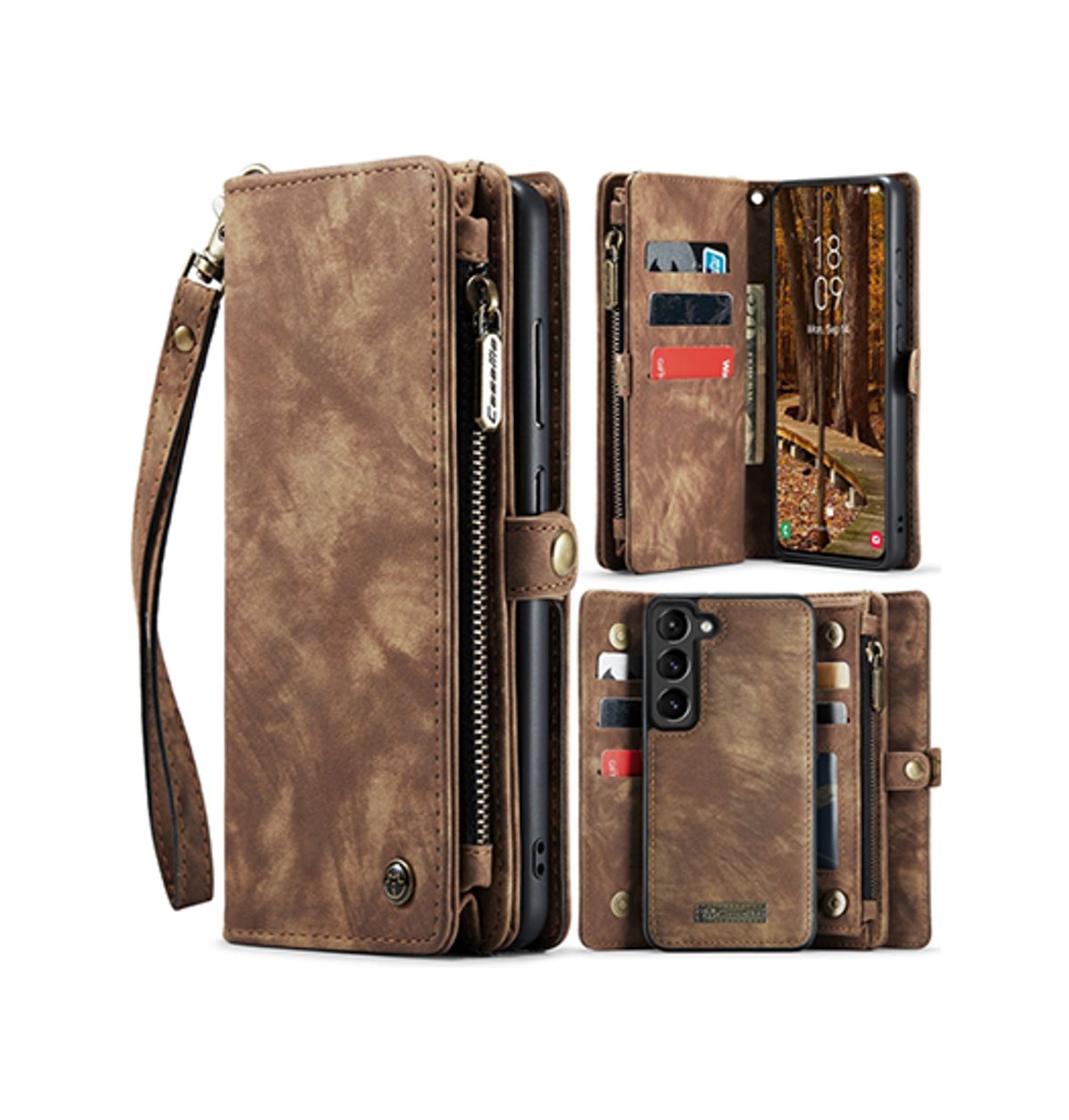 Samsung Galaxy S24 Plus - CaseMe&trade; Multifunktionel Læder Etui / Pung - Brun