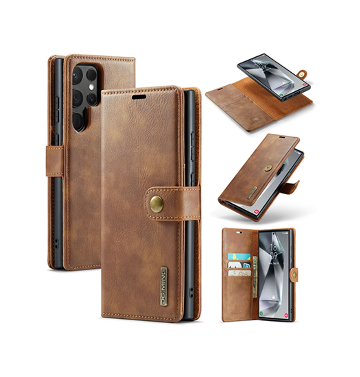 Samsung Galaxy S24 Ultra - DG.MING&trade; Vintage 2-In-1 Læder Etui M. Cover - Brun