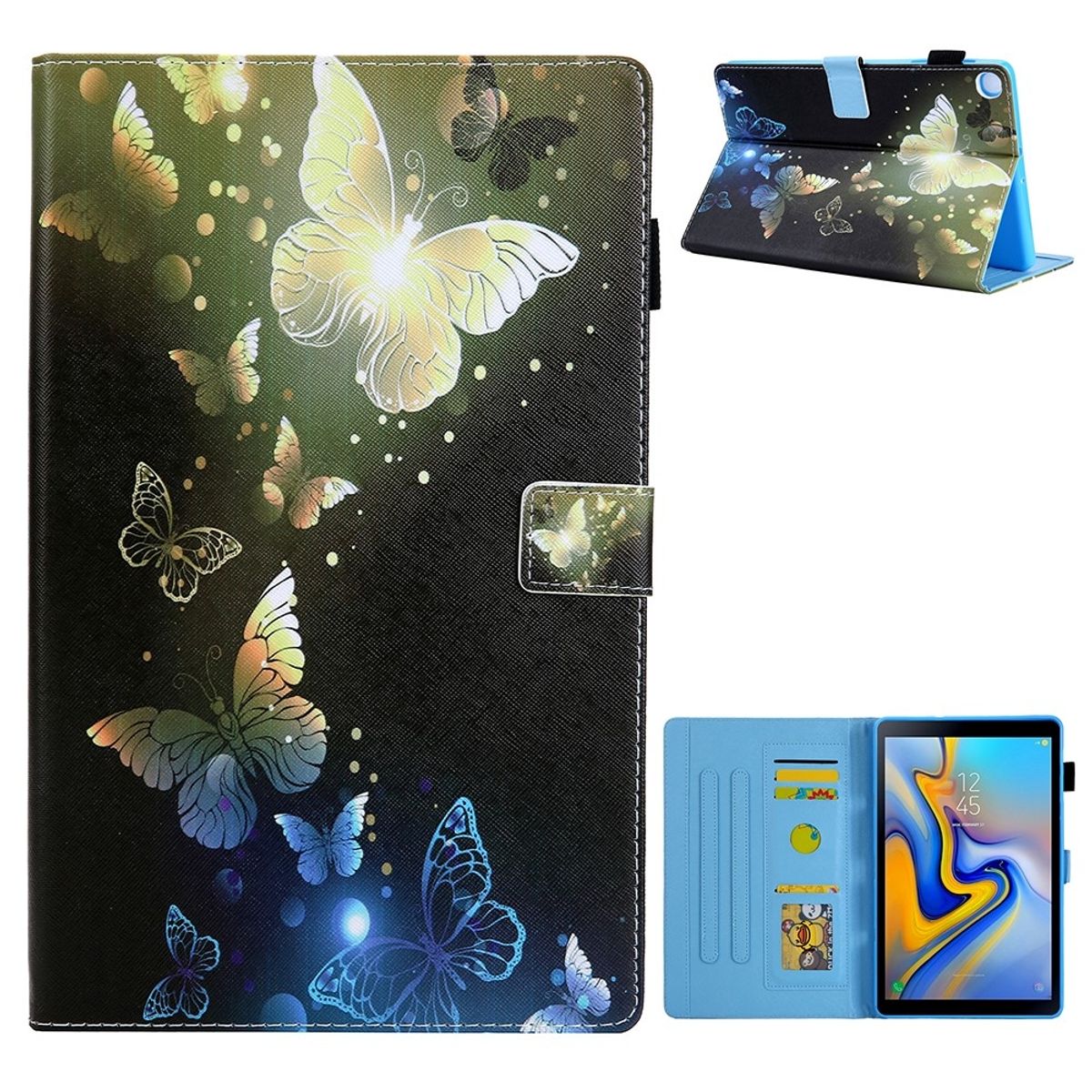 Samsung Galaxy Tab A7 10.4 (2020) - Læder cover / taske i printet design - Guld sommerfugl